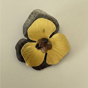 Gold and Black Flower Brooch